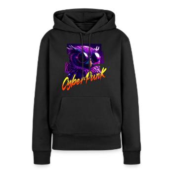 Hibou Cyberpunk - Sweat à capuche Premium bio Femme - noir - Devant - Julia (174cm)