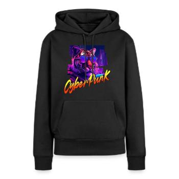 Tigre Cyberpunk - Sweat à capuche Premium bio Femme - noir - Devant - Julia (174cm)