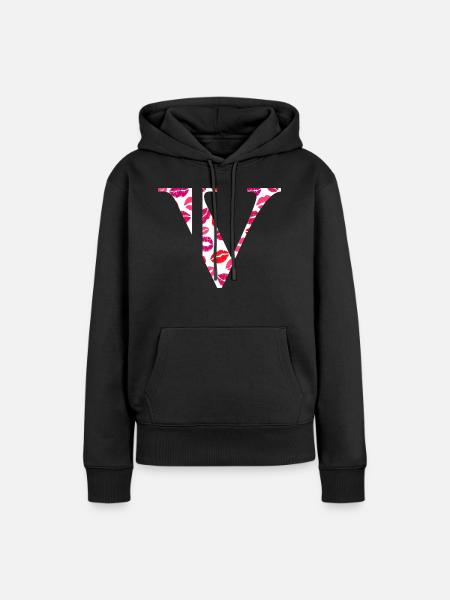Buchstabe v Küsse - Frauen Premium Bio Hoodie - Schwarz