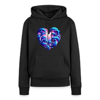 Delfin Liebesherz Fusion - Frauen Premium Bio Hoodie - Schwarz - Vorne - Julia (174cm)