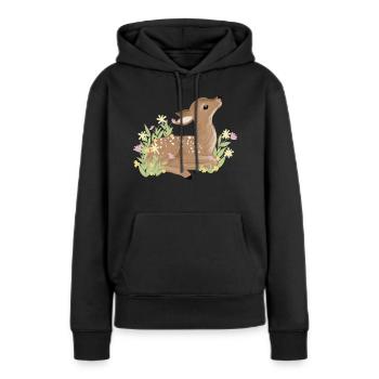 Rehkitz im Frühling - Frauen Premium Bio Hoodie - Schwarz - Vorne - Julia (174cm)