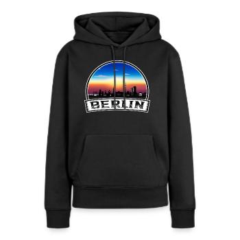 Berlin Skyline Retro Sun lettrage - Sweat à capuche Premium bio Femme - noir - Devant - Julia (174cm)
