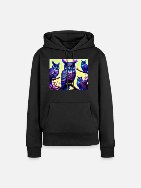 Eule - Frauen Premium Bio Hoodie - Schwarz