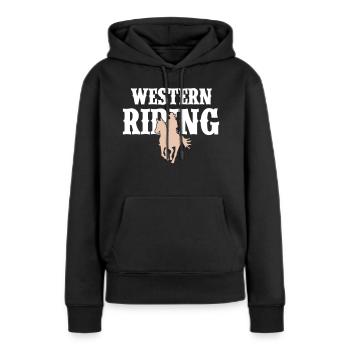 Femme d’équitation western - Sweat à capuche Premium bio Femme - noir - Devant - Julia (174cm)