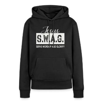 Jésus Swag - Sweat à capuche Premium bio Femme - noir - Devant - Julia (174cm)