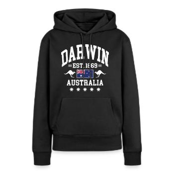 Darwin - Sweat à capuche Premium bio Femme - noir - Devant - Julia (174cm)