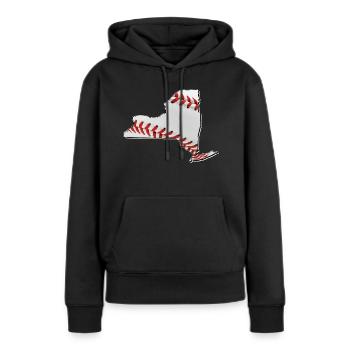 New York (États-Unis) | Vrai baseball | Carte - Sweat à capuche Premium bio Femme - noir - Devant - Julia (174cm)