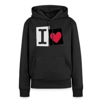 I Love (cutter font) - Sweat à capuche Premium bio Femme - noir - Devant - Julia (174cm)