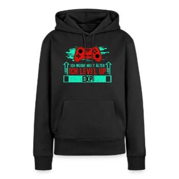 ICH WERDE NICHT ÄLTER, ICH LEVEL UP - Frauen Premium Bio Hoodie - Schwarz - Vorne - Julia (174cm)