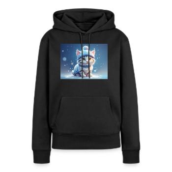 Chat avec chapeau - Sweat à capuche Premium bio Femme - noir - Devant - Julia (174cm)