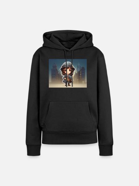 Mädchen mit Hut - Frauen Premium Bio Hoodie - Schwarz