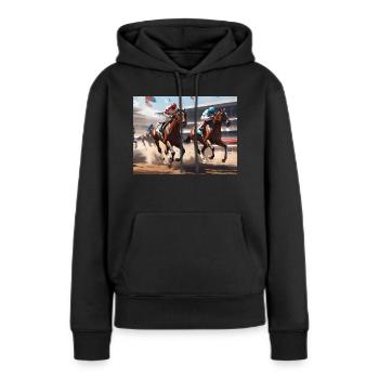 Pferderennen #1 - Frauen Premium Bio Hoodie - Schwarz - Vorne - Julia (174cm)
