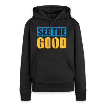 voir la bonne citation - Sweat à capuche Premium bio Femme - noir - Devant - Julia (174cm)