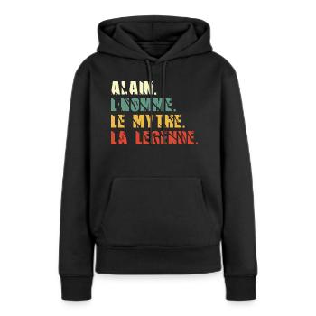 Alain l homme le mythe la légende - Sweat à capuche Premium bio Femme - noir - Devant - Julia (174cm)