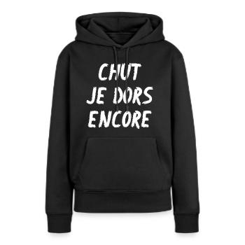 chut je dors encore - Sweat à capuche Premium bio Femme - noir - Devant - Julia (174cm)