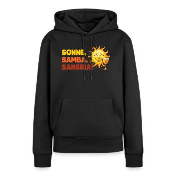 "Sonne, Samba, Sangria!" / Malle Design - Frauen Premium Bio Hoodie - Schwarz - Vorne - Julia (174cm)