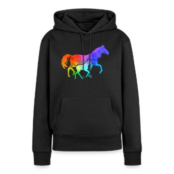 Jument avec poulain - Sweat à capuche Premium bio Femme - noir - Devant - Julia (174cm)