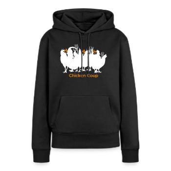 Chicken Coup - Weiße Hühner auf Schwarz - Frauen Premium Bio Hoodie - Schwarz - Vorne - Julia (174cm)