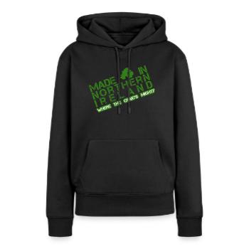 Made in Nordirland - Frauen Premium Bio Hoodie - Schwarz - Vorne - Julia (174cm)