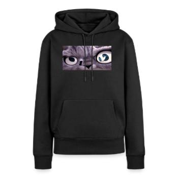Le chat vous regarde - Sweat à capuche Premium bio Femme - noir - Devant - Julia (174cm)