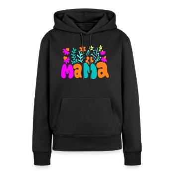 Muttertag Retro Mama Blumen - Frauen Premium Bio Hoodie - Schwarz - Vorne - Julia (174cm)