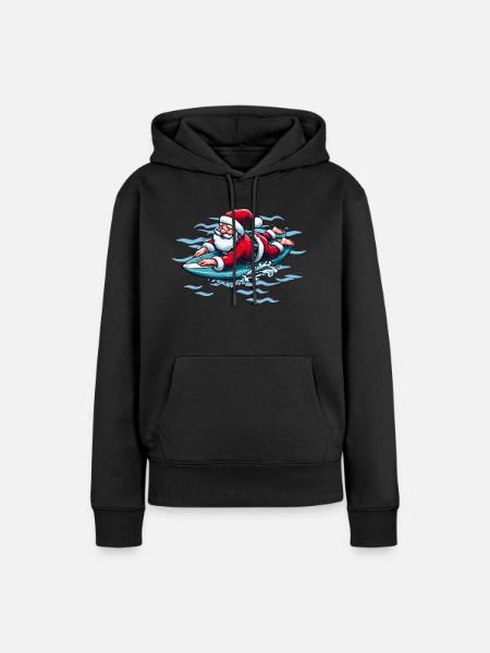 Surfender Weihnachtsmann - Frauen Premium Bio Hoodie - Schwarz