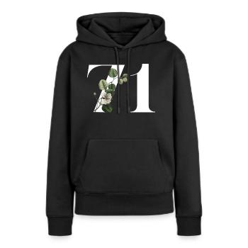 Numéro 71 floral vert - 71e anniversaire floral - Sweat à capuche Premium bio Femme - noir - Devant - Julia (174cm)