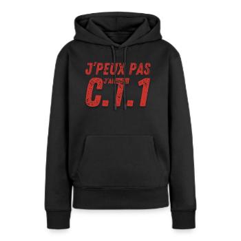 "Ich kann nicht, ich habe C.T.1. Sub-Off-Prüfung" - Frauen Premium Bio Hoodie - Schwarz - Vorne - Julia (174cm)