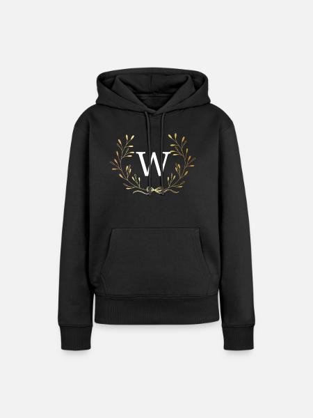 Buchstabe mit goldener Blumenkrone - Frauen Premium Bio Hoodie - Schwarz