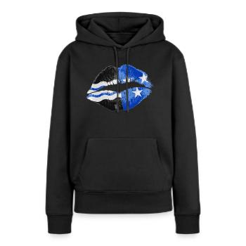 Kiss (Argovie) - Sweat à capuche Premium bio Femme - noir - Devant - Julia (174cm)