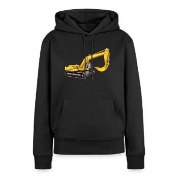 Excavatrice jaune, pelle rétrocaveuse, industrie - Sweat à capuche Premium bio Femme - noir - Devant - Julia (174cm)