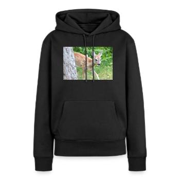 Fauve de cerf (Capreolus capreolus, cerf, faon, fauve) - Sweat à capuche Premium bio Femme - noir - Devant - Julia (174cm)