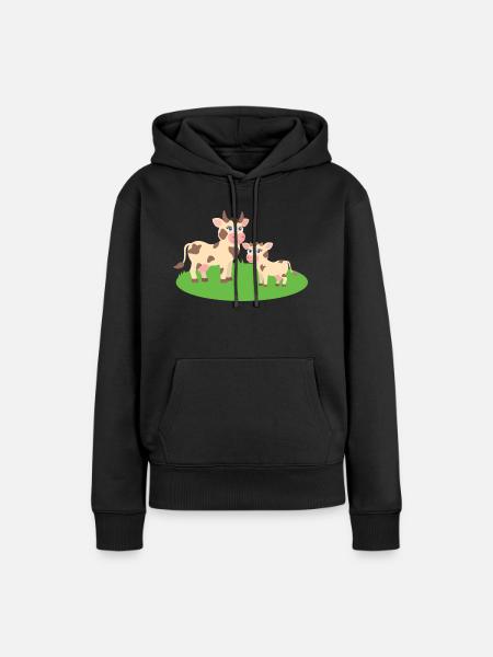 Kuh mit Kalb - Frauen Premium Bio Hoodie - Schwarz