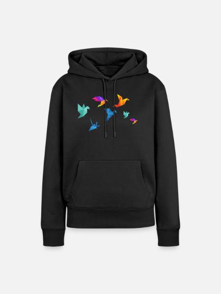 Mehrfarbige Papiervögel - Frauen Premium Bio Hoodie - Schwarz