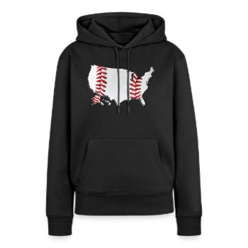 États-Unis | Vrai baseball | Carte - Sweat à capuche Premium bio Femme - noir - Devant - Julia (174cm)