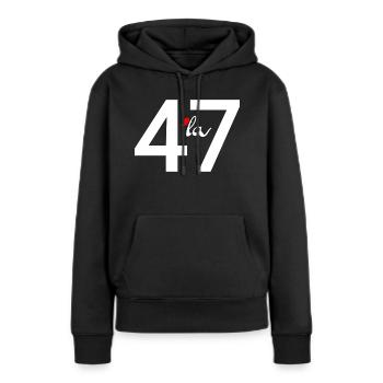47 virgule la - Sweat à capuche Premium bio Femme - noir - Devant - Julia (174cm)