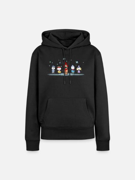 Weihnachten - Elch und Kinder - Frauen Premium Bio Hoodie - Schwarz
