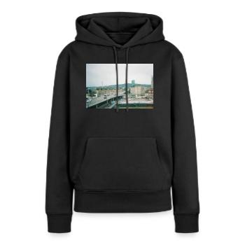 Prime Tower Zürich - Frauen Premium Bio Hoodie - Schwarz - Vorne - Julia (174cm)
