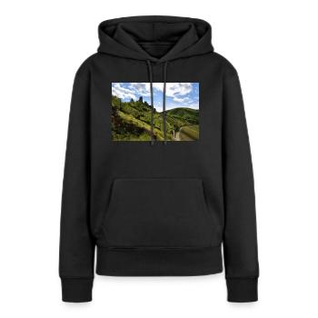 Moselle, château, vignoble, panorama - Sweat à capuche Premium bio Femme - noir - Devant - Julia (174cm)