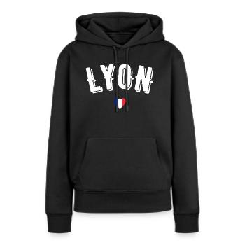 Lyon - Sweat à capuche Premium bio Femme - noir - Devant - Julia (174cm)