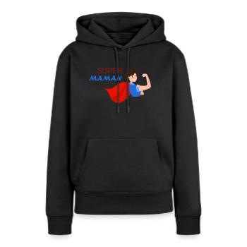 Super maman - Sweat à capuche Premium bio Femme - noir - Devant - Julia (174cm)