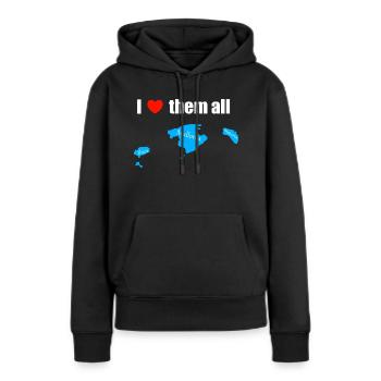 Je les aime tous - Îles Baléares - Sweat à capuche Premium bio Femme - noir - Devant - Julia (174cm)