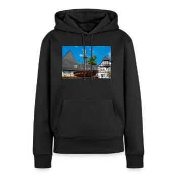 Brunnen auf historischem Marktplatz Goslar - Frauen Premium Bio Hoodie - Schwarz - Vorne - Julia (174cm)