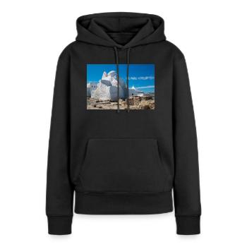 Vieille ville de Mykonos Église de Panagia Paraportiani - Sweat à capuche Premium bio Femme - noir - Devant - Julia (174cm)