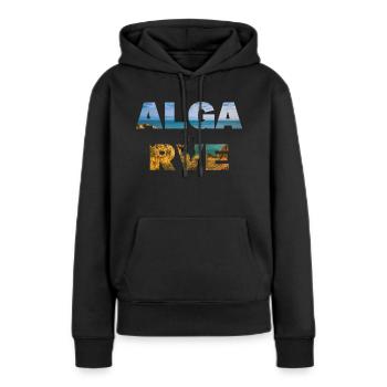 Lettrage de l’Algarve avec remplissage de paysage océanique - Sweat à capuche Premium bio Femme - noir - Devant - Julia (174cm)