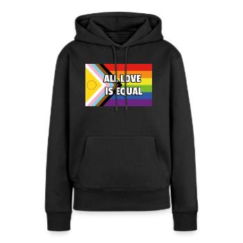 Fierté inclusive Drapeau de progrès TOUT L’AMOUR EST ÉGAL - Sweat à capuche Premium bio Femme - noir - Devant - Julia (174cm)