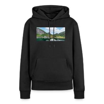Vue panoramique de Geiranger depuis le port - Sweat à capuche Premium bio Femme - noir - Devant - Julia (174cm)