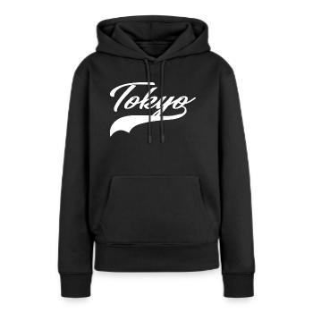 tokyo swoosh tokyo vintage - Sweat à capuche Premium bio Femme - noir - Devant - Julia (174cm)