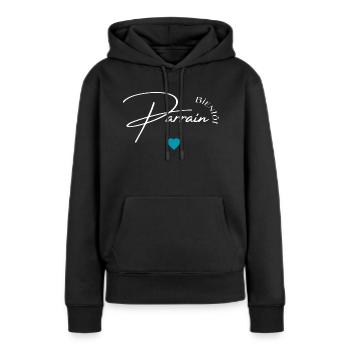 Bientôt parrain - Sweat à capuche Premium bio Femme - noir - Devant - Julia (174cm)