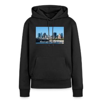 Vue panoramique sur les toits de Montréal depuis le port - Sweat à capuche Premium bio Femme - noir - Devant - Julia (174cm)